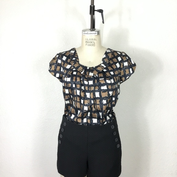 Talbots  Blouse Size S Women's Geometric Pattern Cotton Blouse Short Sleeves - Picture 4 of 12